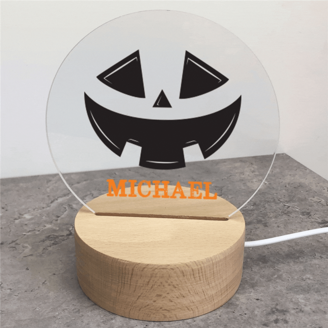 Personalized Jack O' Lantern Round LED Light-Up Halloween Sign