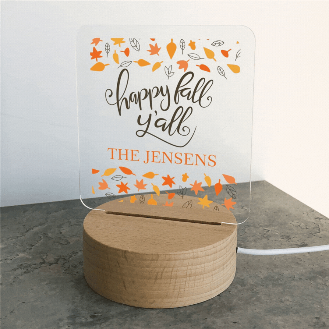 Personalized Happy Fall Y'all Square Light Up LED Sign