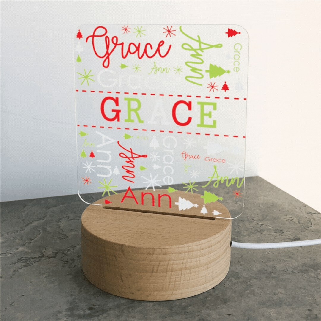 Personalized Christmas Name Word Art Square LED Sign