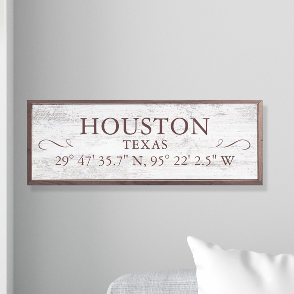 Personalized Coordinate Wall Sign | Wood Framed Home Coordinates Sign