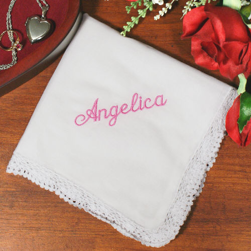 White Lace Embroidered Wedding Handkerchief Personalized