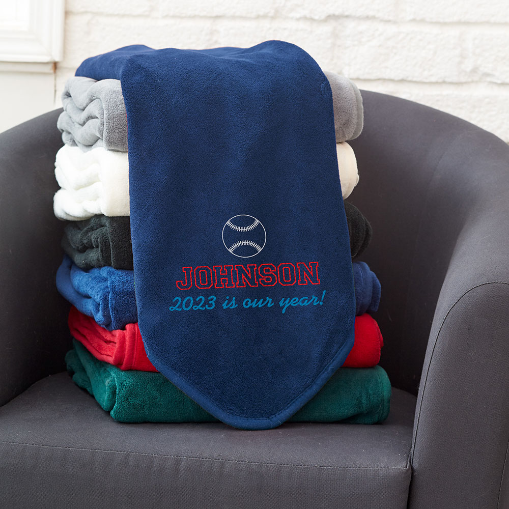 Embroidered Sports Plush Throw Blanket 