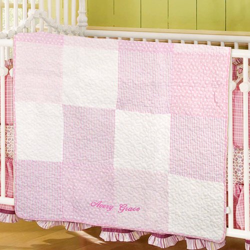 Embroidered Pink Baby Quilt GiftsForYouNow