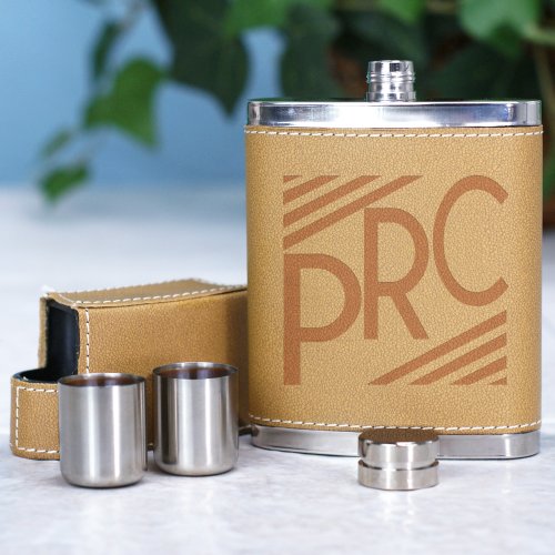 Engraved Initials Leather Flask | Personalized Groomsmen Flasks