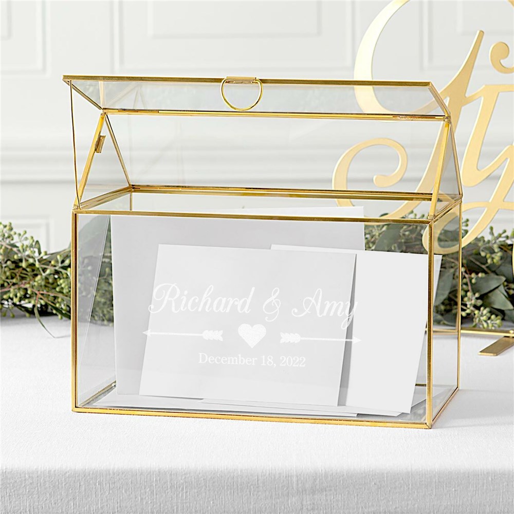 Engraved Arrows and Heart Wedding Glass Card Box 10430-NP0275X
