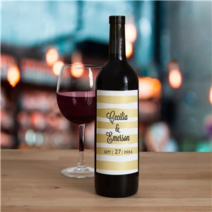 Personalized Gold Stripes Wedding Wine Bottle Labels 11040211X