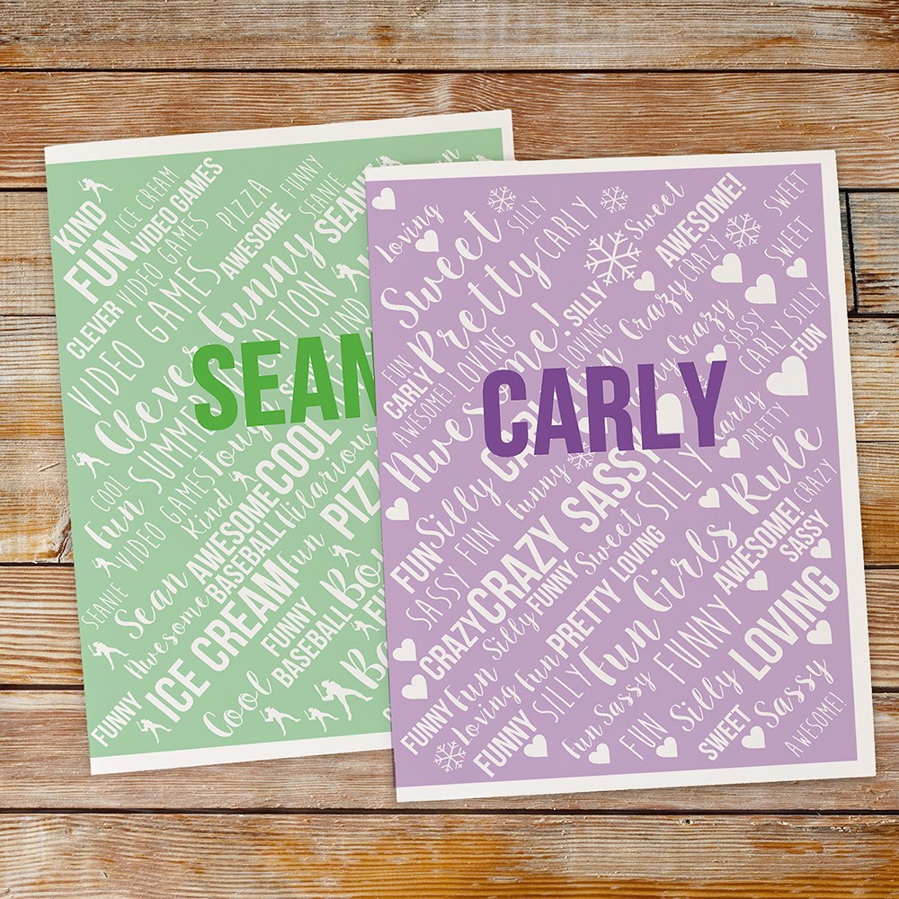 Personalized Folder Set With Any Name Word-Art | Personalized Back To School Supplies