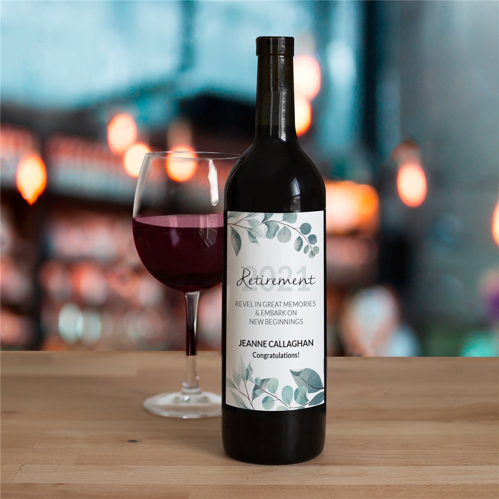 Personalized Retirement with Leaves Wine Bottle Labels