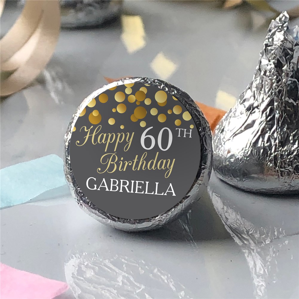 Personalized Happy Birthday with Gold Bubbles Candy Labels