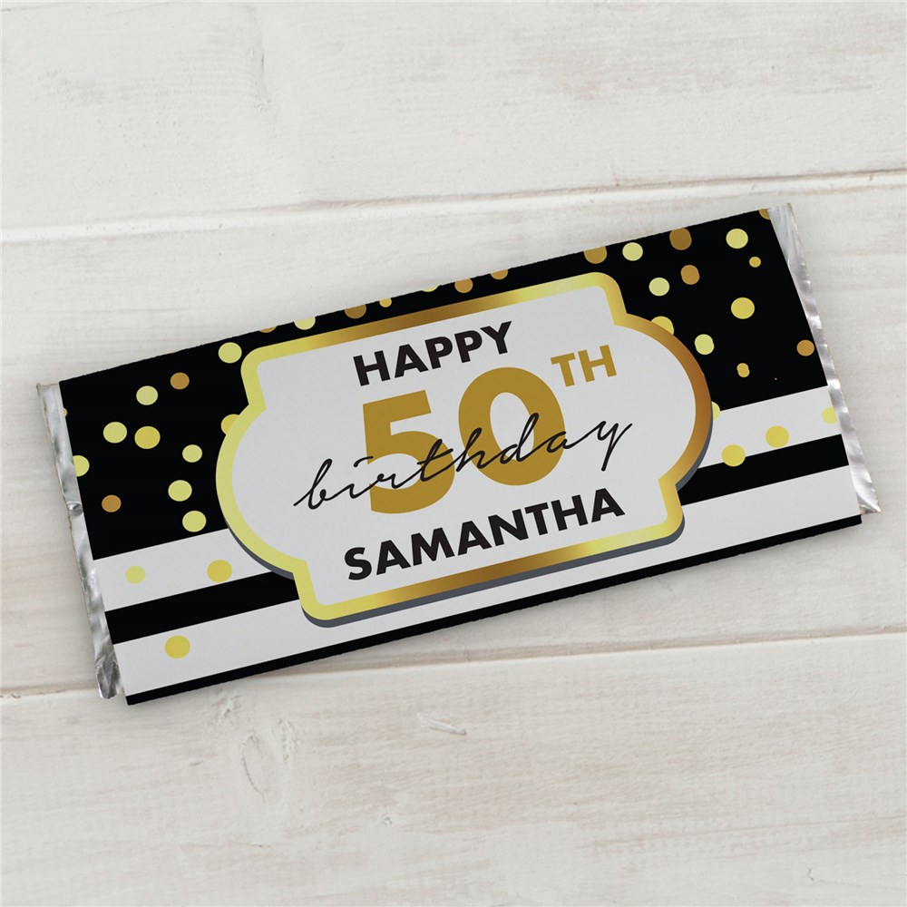 Personalized Gold Confetti with Stripes Birthday Candy Bar Wrappers