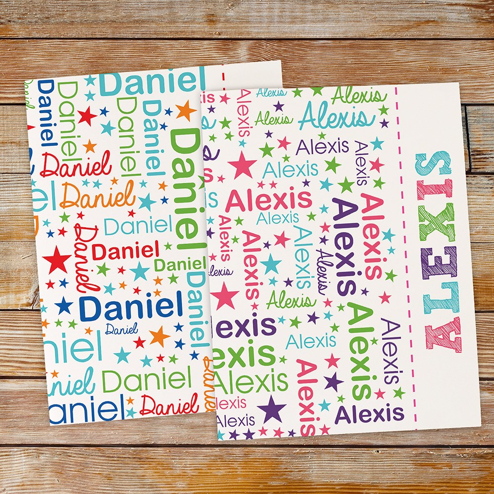 Personalized Kids' Folder Set with Name in Word Art