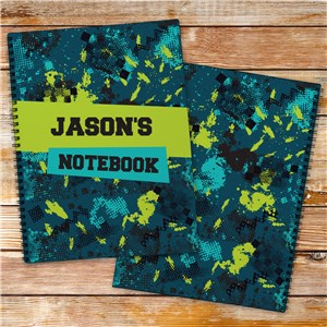 Personalized Blue & Green Kids' Notebook Set with Splatter Design