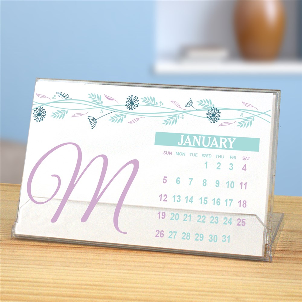 Personalized Floral Initial Desk Calendar GiftsForYouNow