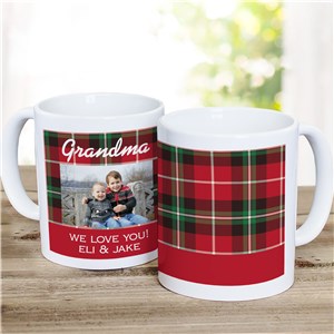 Personalized Grandma Plaid Photo Mug | Personalized Christmas Mugs