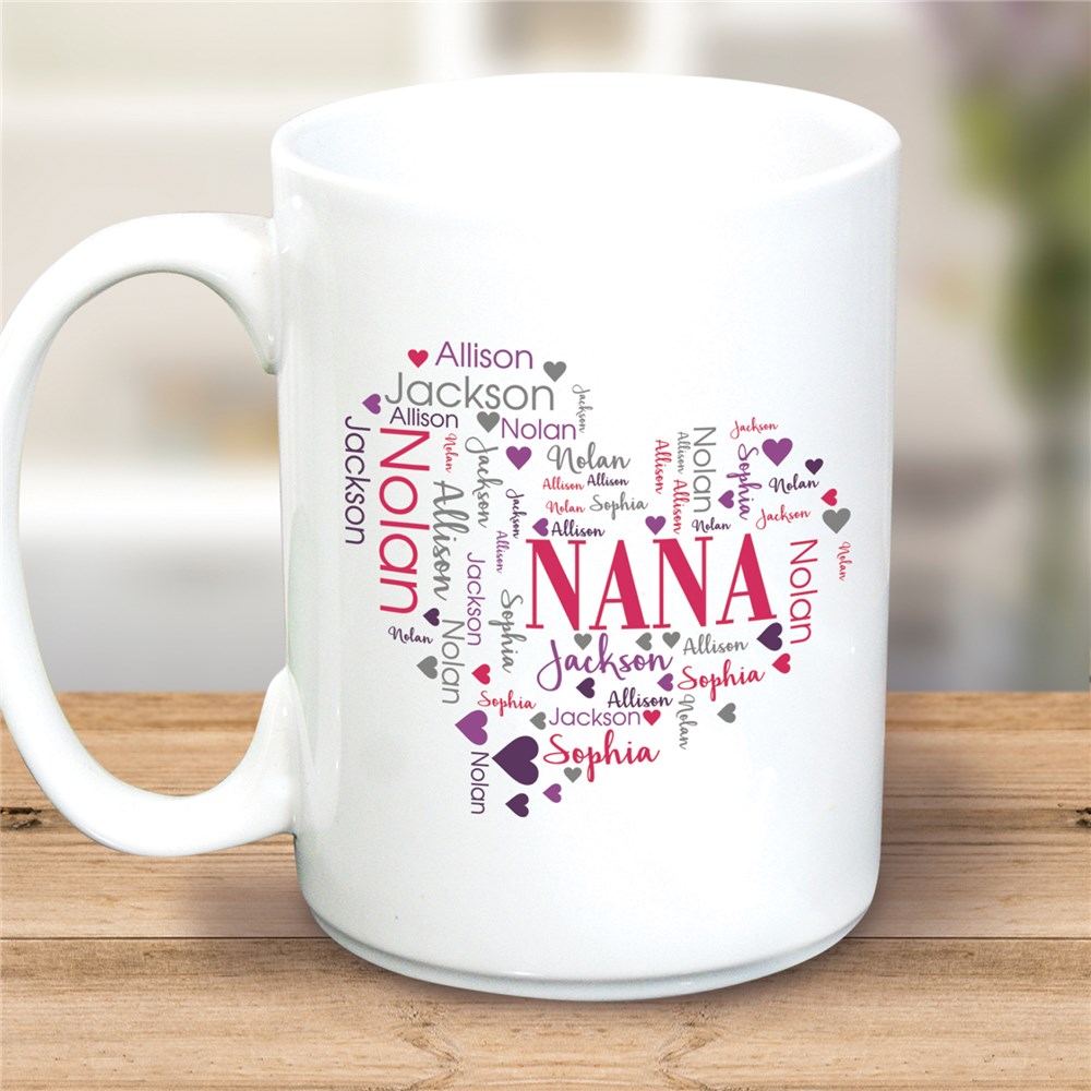 Personalized Mug For Nana | Heart Shaped Word Art Gift
