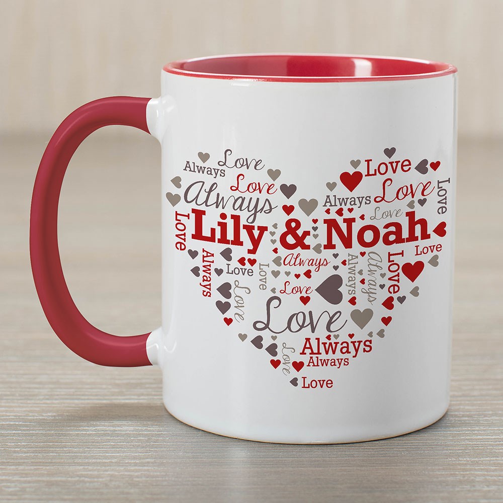 Couples Heart Word Art Two Tone Red Handle Mug