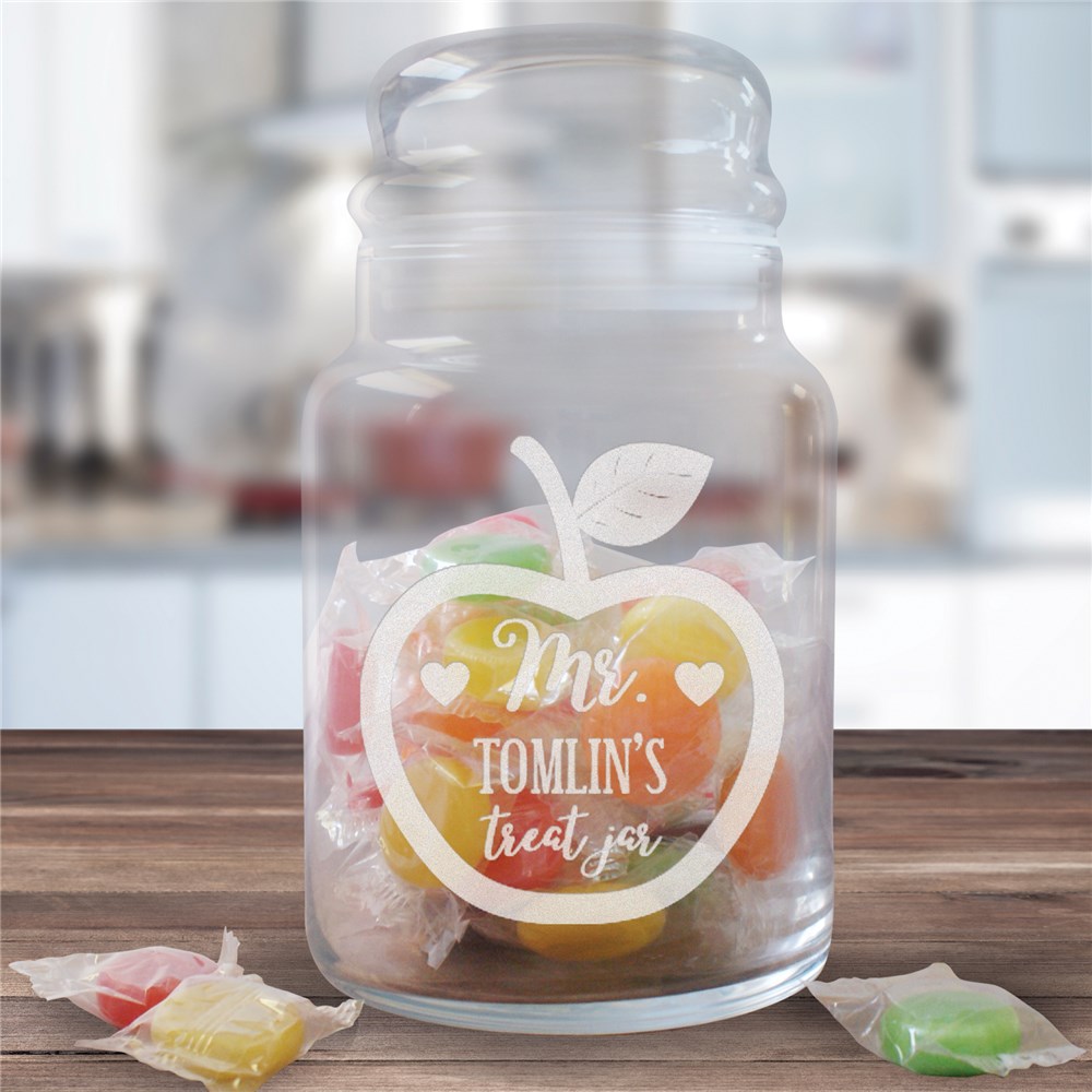 Apple Personalized Glass Candy Jar GiftsForYouNow