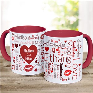 Romantic Heart Word Art Two Tone Red Handle Mug