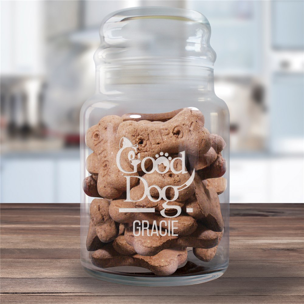 Engraved Good Dog Glass Treat Jar GiftsForYouNow