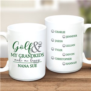 Personalized Golf & My Kids or Grandkids Make Me Happy 15 oz. Mug