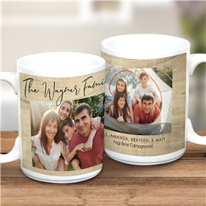 Personalized Coffee Mug with Two Photos & Wood Design
