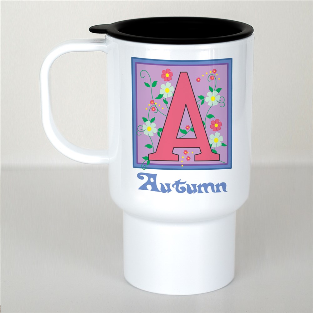 Personalized Floral Initial Travel Mug