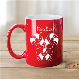Candy Cane Engraved Red Mug | Customizable Coffee Mugs