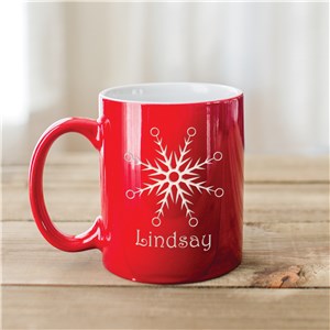 Snowflake Engraved Red Mug | Customizable Coffee Mugs