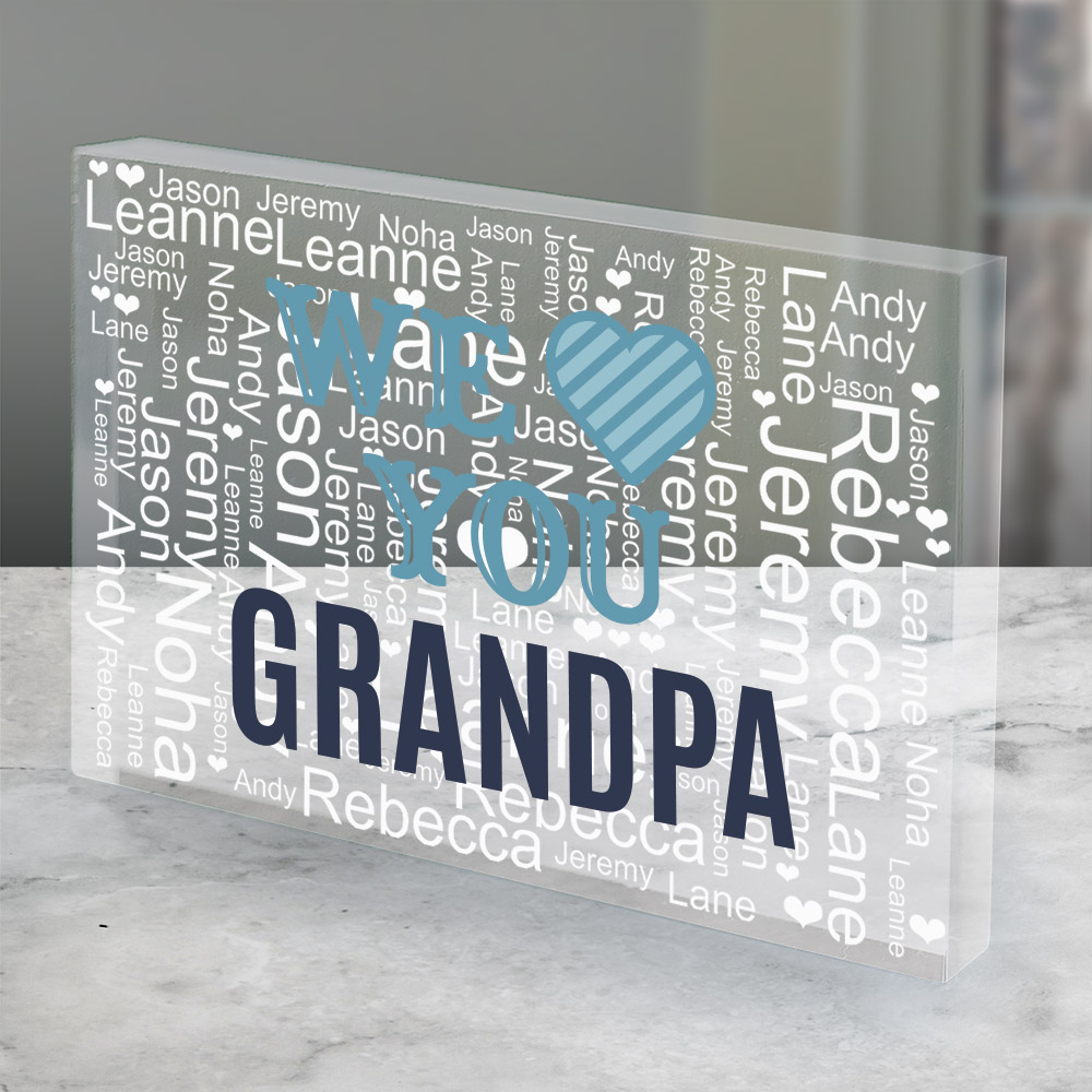 Personalized We Heart Word-Art Acrylic Block | Father's Day Keepsakes
