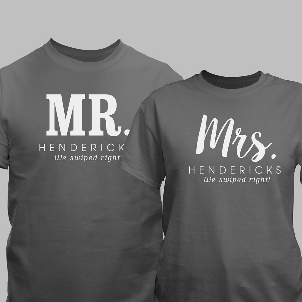 Personalized Mr & Mrs Swiped Right T-Shirts | Mr & Mrs Shirts