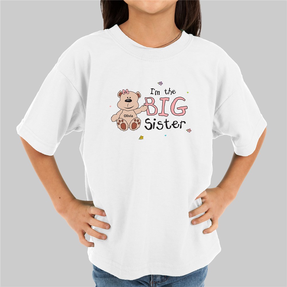 I Am the Sister Teddy Bear Personalized Kids T-Shirt | Big Sister Gifts from Baby