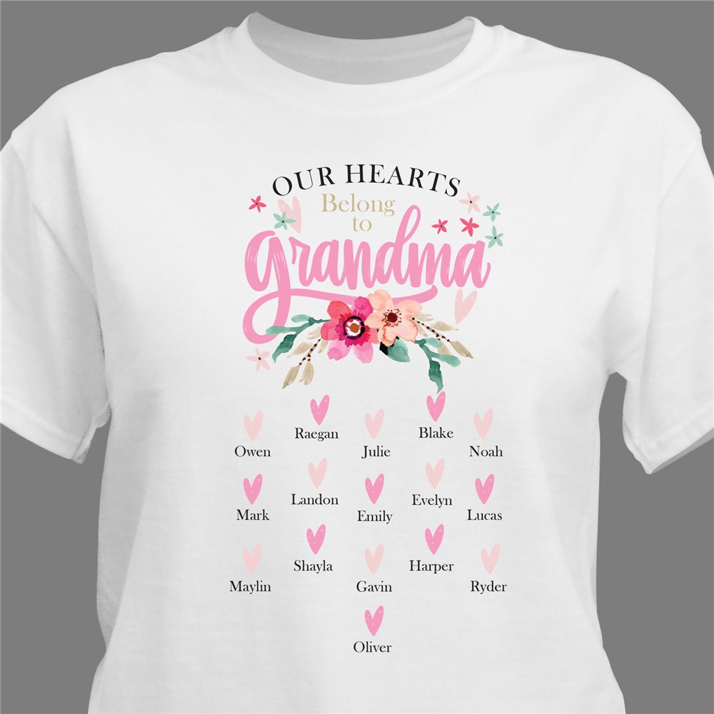 Personalized Our Hearts Belong to Grandma Floral T-Shirt