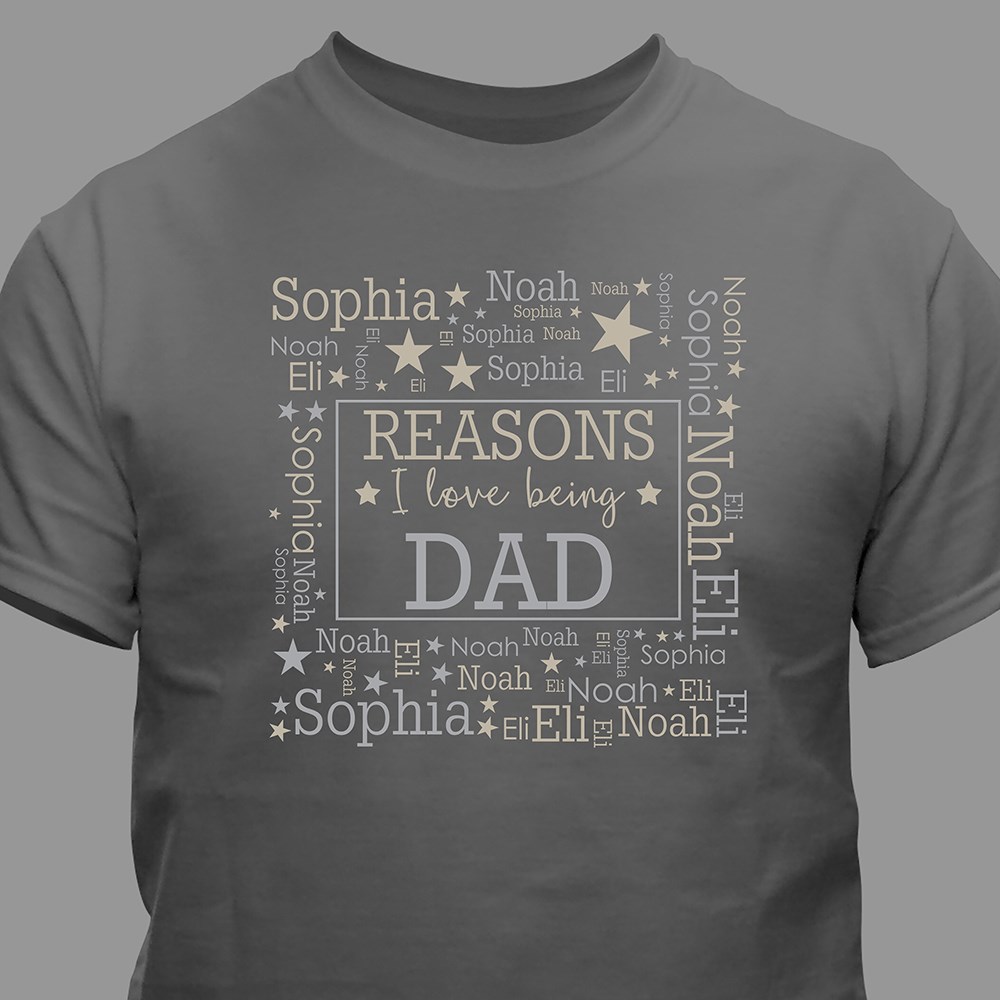 Personalized Reasons I Love Being Dad Word Art T-Shirt