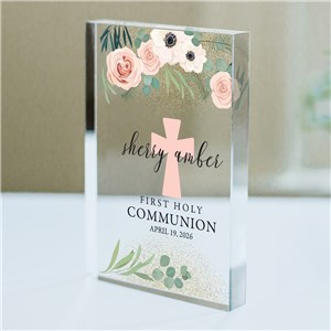 Personalized Floral Glitter Cross Acrylic Keepsake 3218424