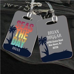 Personalized Seas the Day Luggage Tag for tropical vacation