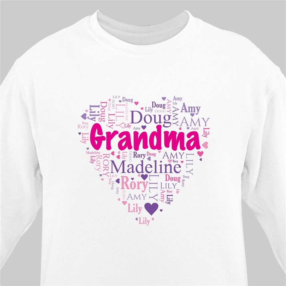 Grandma's Heart Word Art T-Shirt | Personalized Grandma Sweatshirt