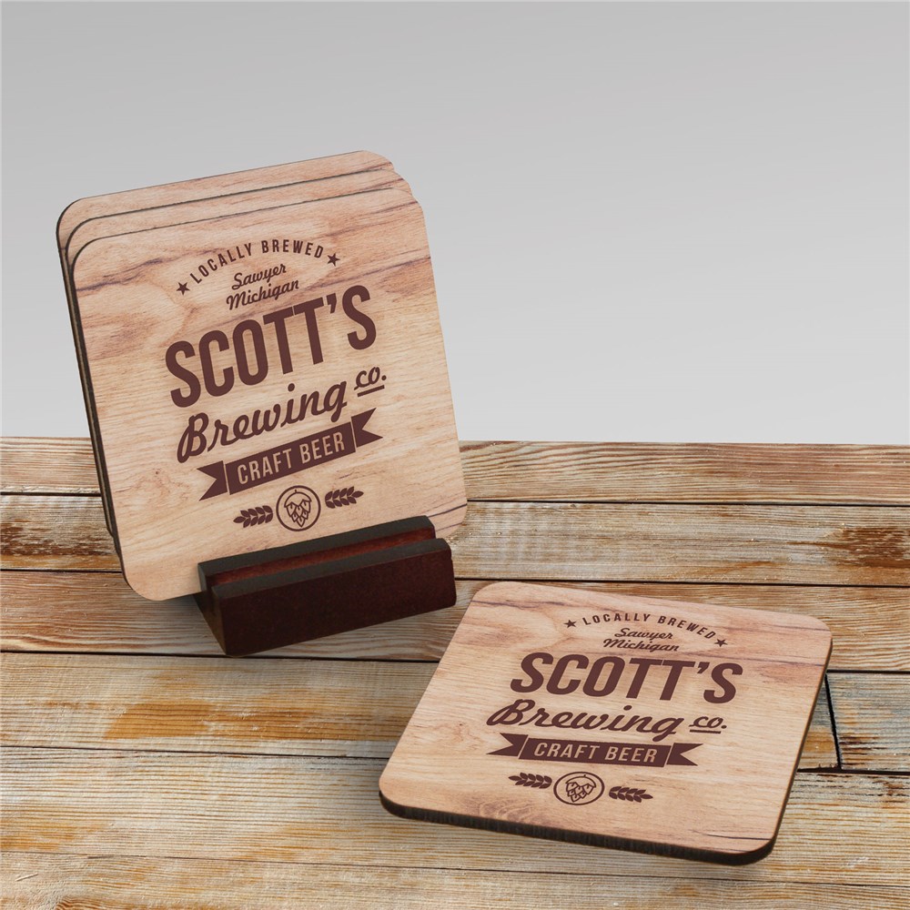 Personalized Brewing Company Coaster Set GiftsForYouNow