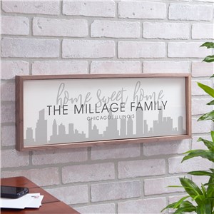 Personalized Home Sweet Home City Skyline Framed Wall Sign | Personalized Cityscape Art 