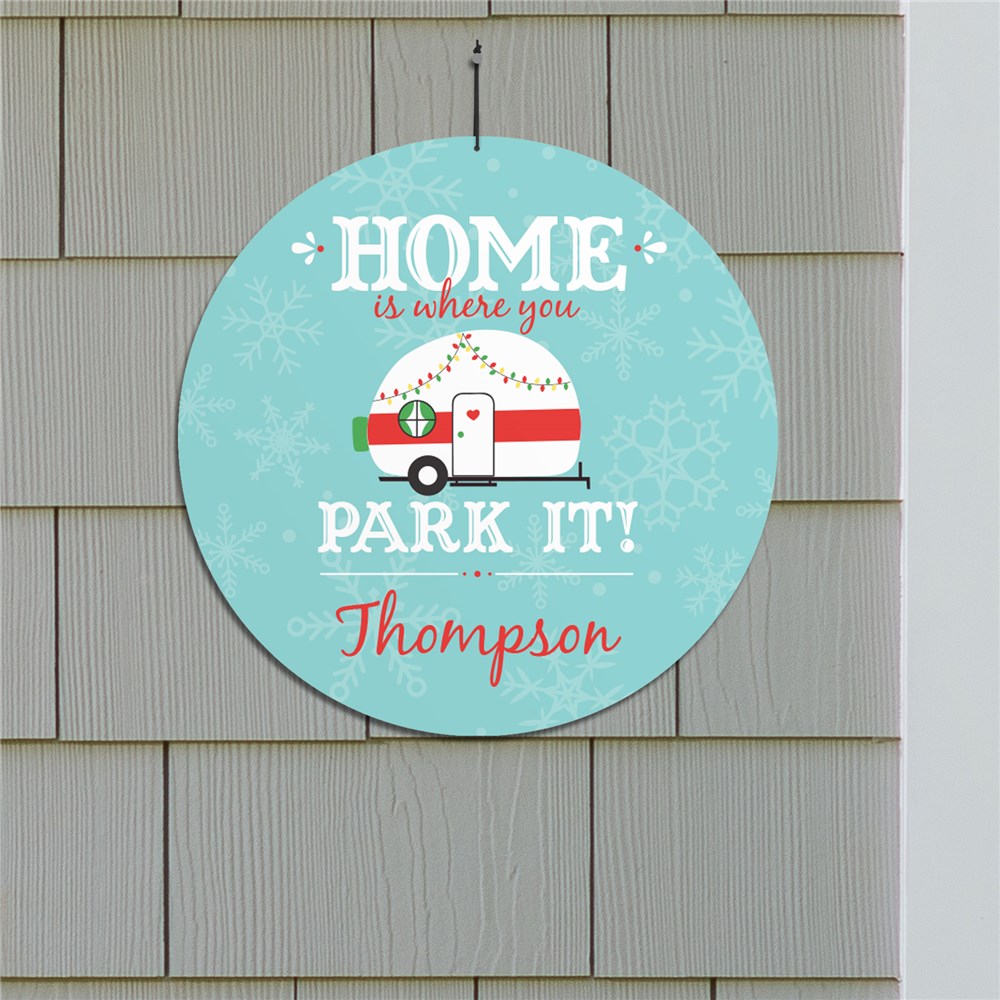 Personalized Home Is Where You Park It Round Wall Sign | Christmas Vintage Camper Decor