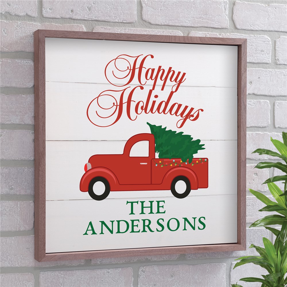 Merry Christmas Or Happy Holidays Red Truck Wood Pallet Wall Decor | Christmas Wall Decor
