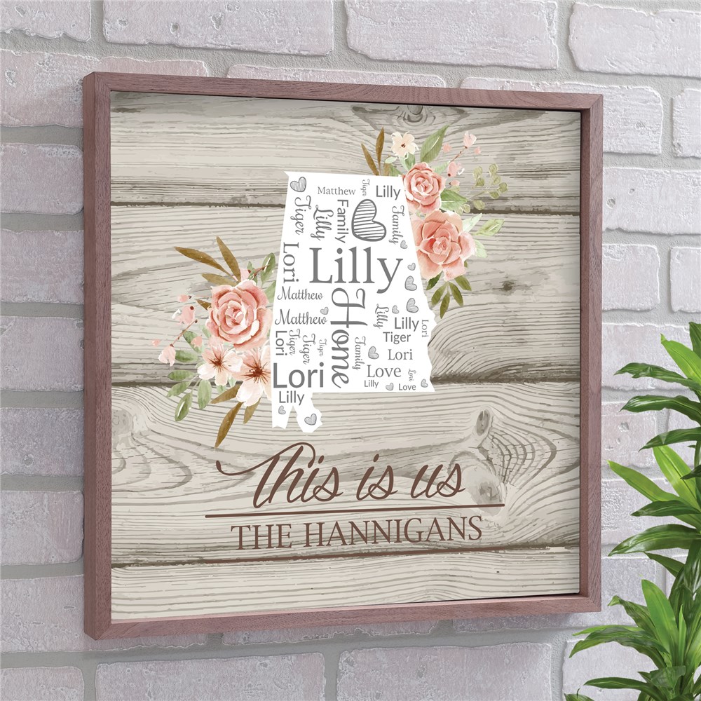 Framed State Sign Personalized | Word Art Floral Signs