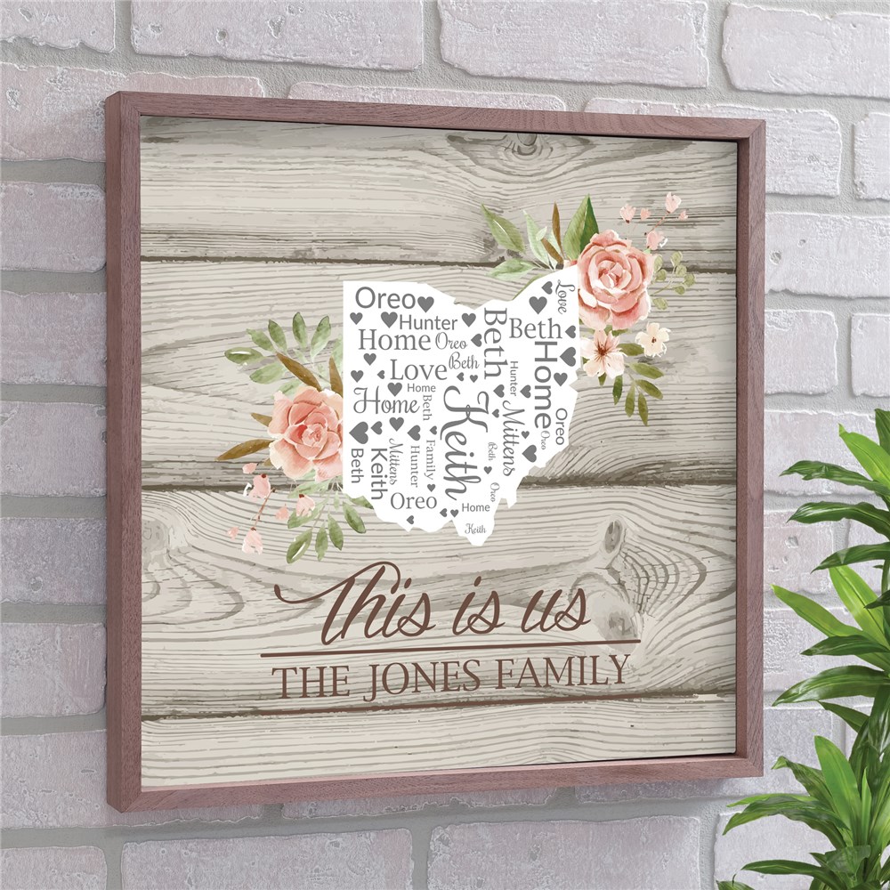Framed State Sign Personalized | Word Art Floral Signs