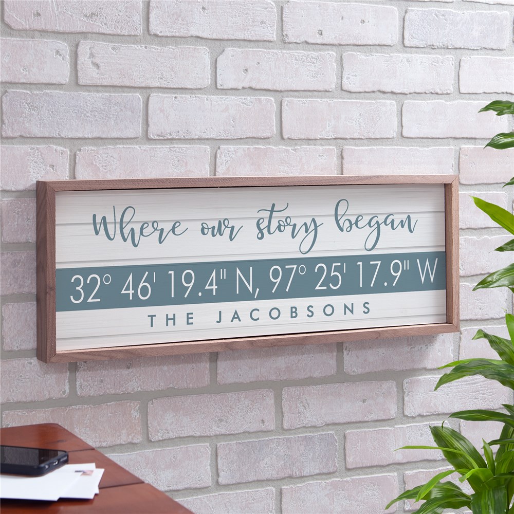 Framed Wood Sign With Coordinates | Personalized Coordinates Wood Sign