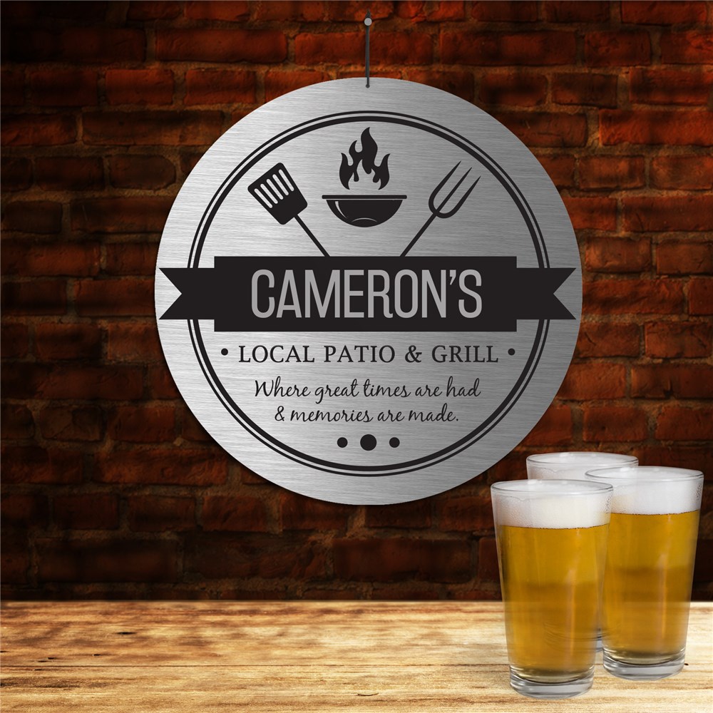 Personalized Local Patio And Grill Round Sign