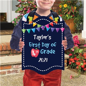 Personalized Rainbow Pennant First Day of School Sign