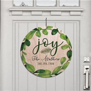 Personalized Joy Wreath Round Wall Sign