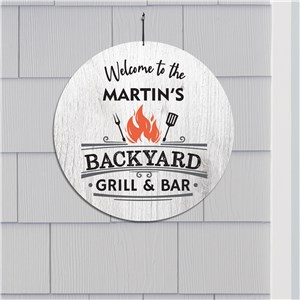Personalized Backyard Grill & Bar Round Sign