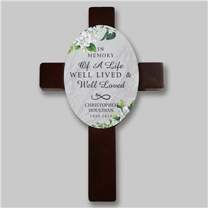 Personalized Marble Print with White Flowers Wall Cross 6221228