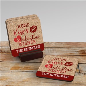Personalized Hugs, Kisses & Valentine Wishes Coaster Set