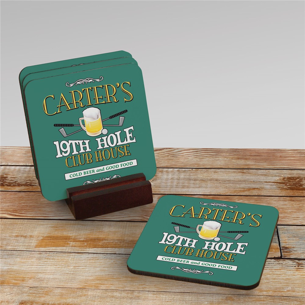 Personalized Bar Coaster Set | Personalized Golf Gifts For Fathers Day